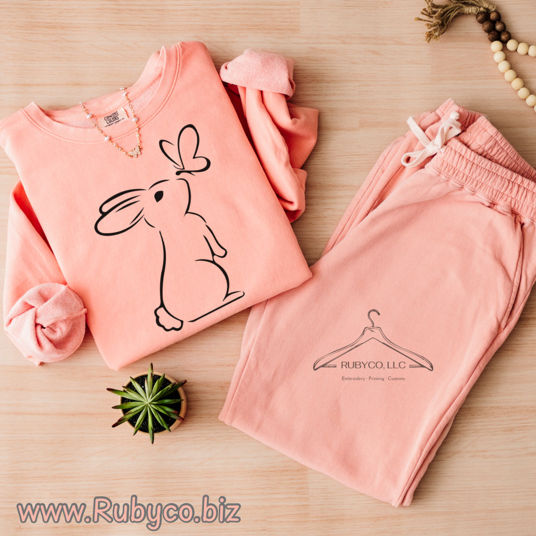 Bunny Butterfly Line Art - Comfort Colors 1466 Sweatshirt